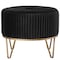 Fabulaxe Round Velvet Ottoman Stool Raised with Hairpin Gold Base, Black, Medium QI004324.BK.M - alternate 1